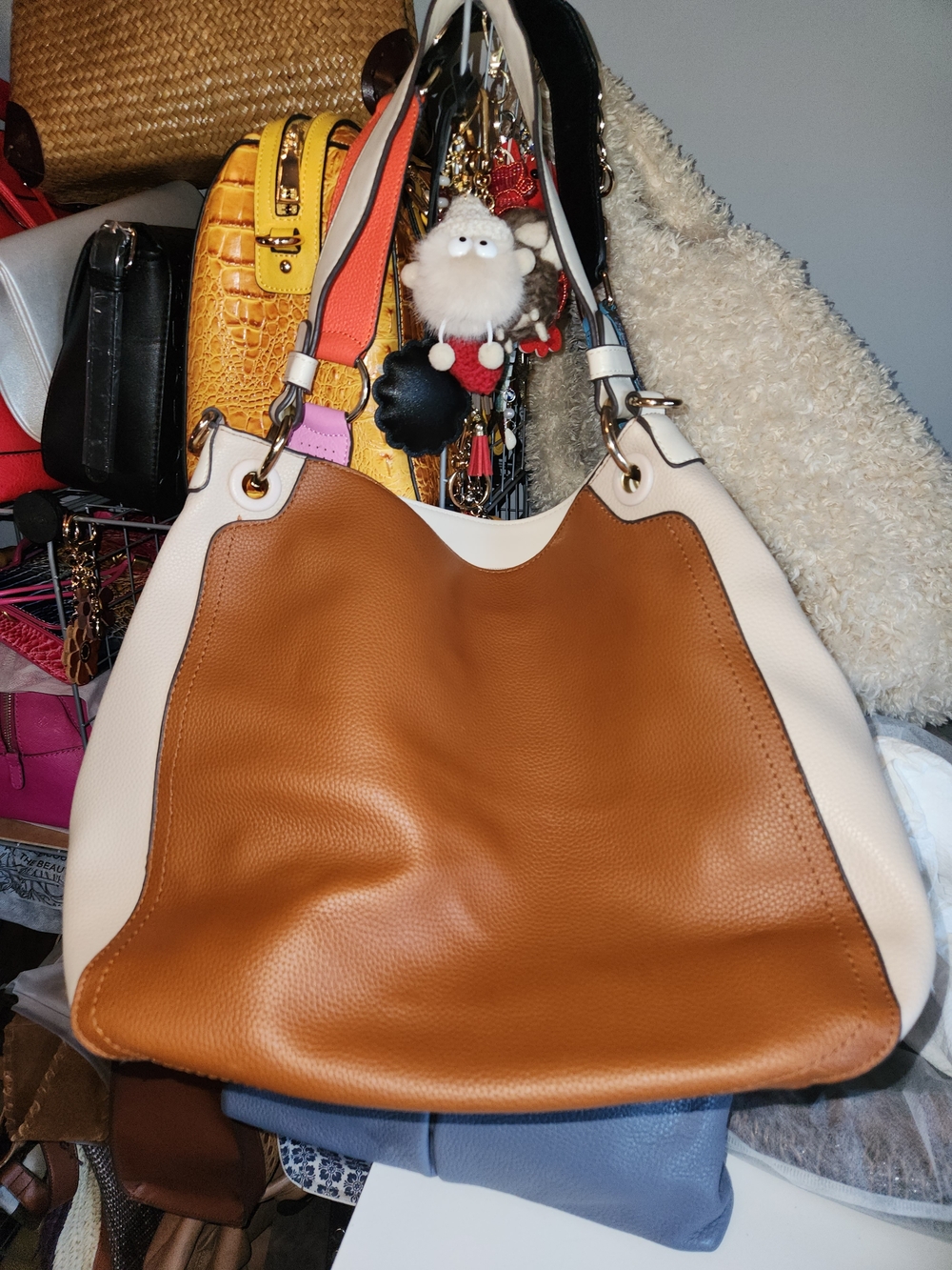 Two-Tone Tan and Cream Women's Hobo Bag